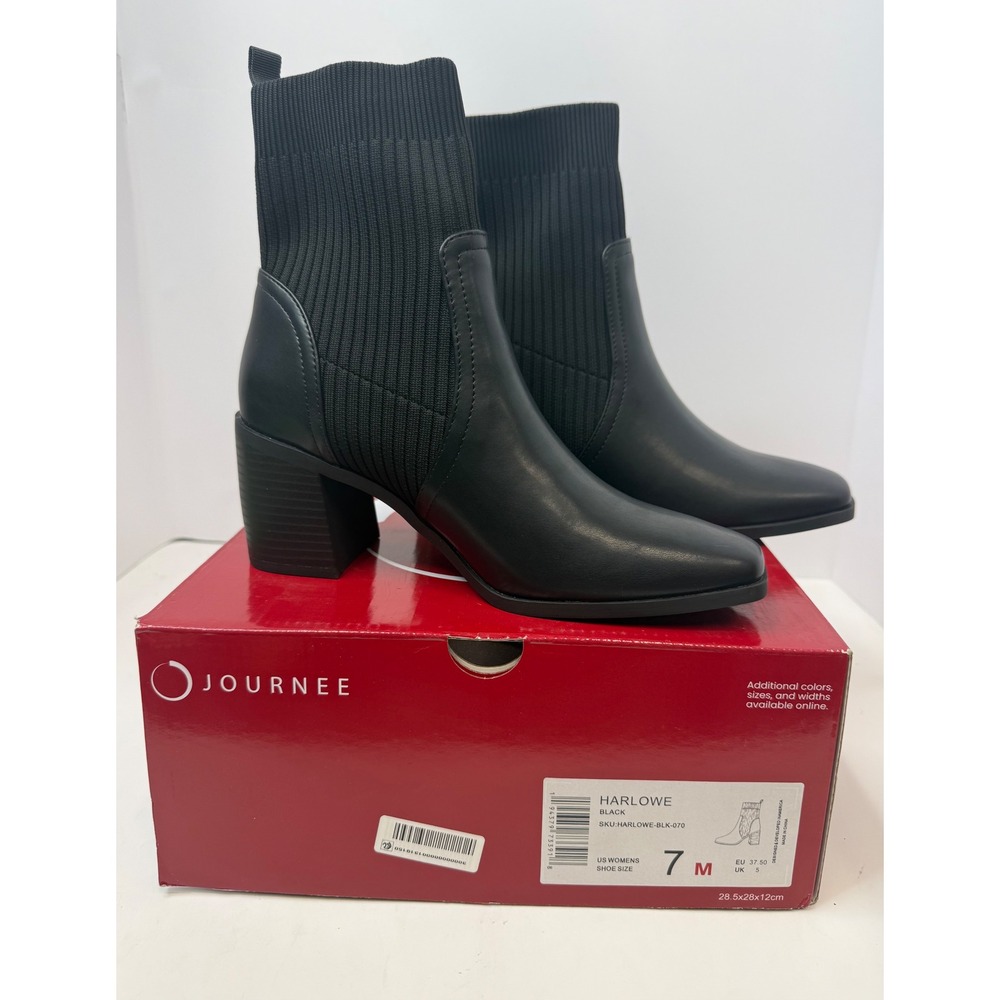 Journee Harlowe Harlowe Chelsea Knit Black Bootie Block Heel Women Size 7 Fall